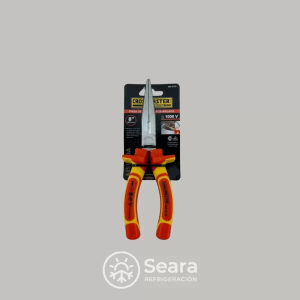 Pinza de punta aislada para electricidad con mango ergonómico y protección hasta 1000 V.