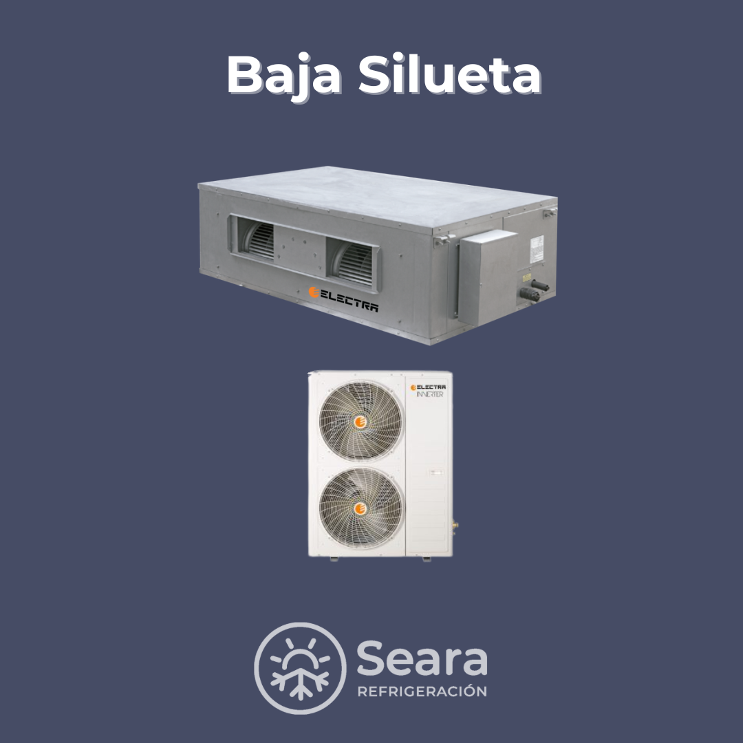Aire acondicionado baja silueta compacto para instalación en falso techo con evaporador en V y altura de 200 mm